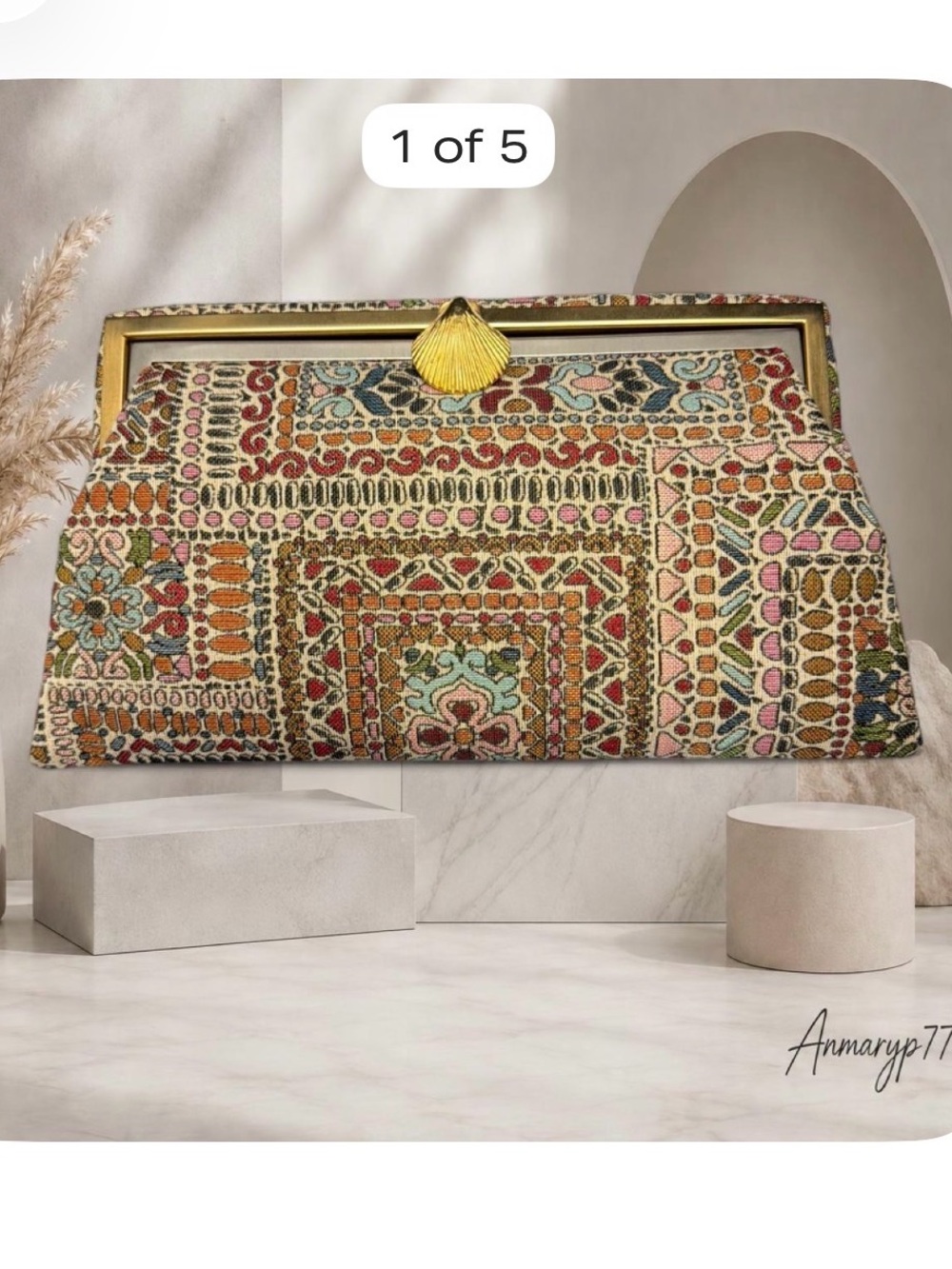 Embroidered Multicolor Decorative Clutch with Gold Tassel